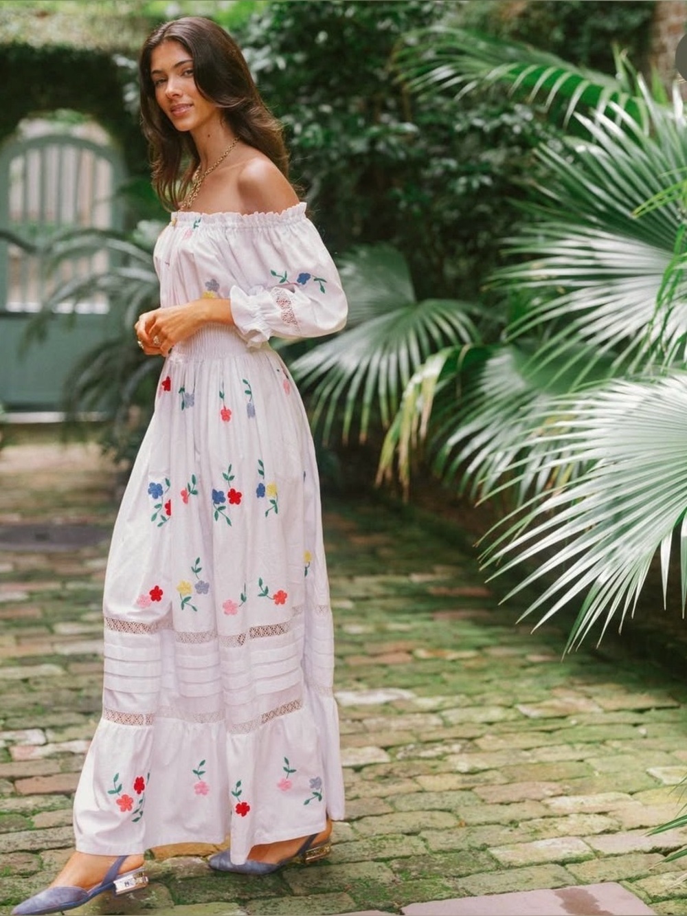 Mi Golondrina Rosalia White Floral Embroidered Maxi Dress | XS